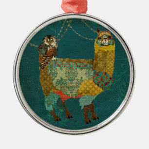 Rond Argenté Ornement turquoise de hibou d'alpaga d'or