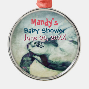 Rond Argenté Tortues de mer vertes   Ornement Baby shower