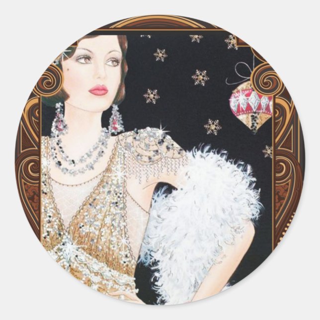 Rond Art Deco 1920's Flapper Christmas Sticker (Devant)