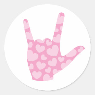 Rond ASL "I Love You" Coeurs roses Sticker Langue des S