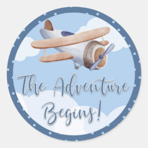 Rond Avion Blue Baby shower Sticker Aventure commence