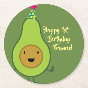 Rond Avocado Cute 1er Dessous de verre de fête d'annive