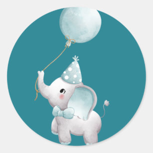 Rond Baby Elephant Anniversaire Favoriser Sticker Blue 