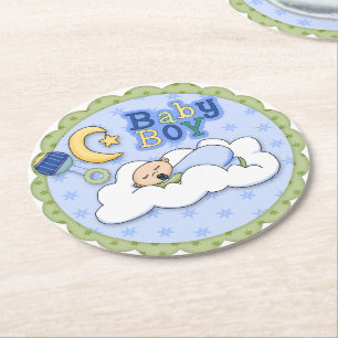 Rond Baby shower Blue Boy Dessous de verre en papier
