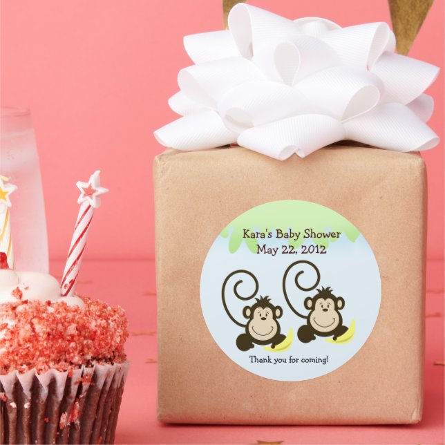 Rond Baby shower de singe jumeau Favoriser Sticker (Fête)