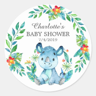 Rond Baby shower Jungle Rhino Merci Favoriser Sticker