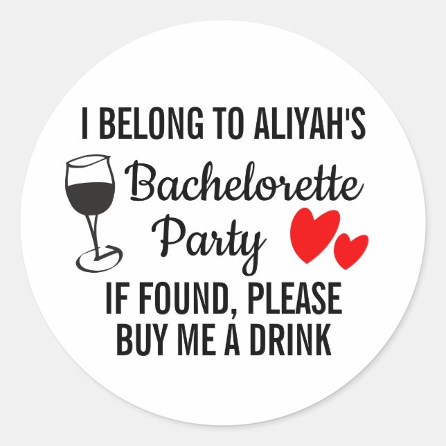 Rond Bachelorette Party Sticker - Achetez-moi un verre (Devant)