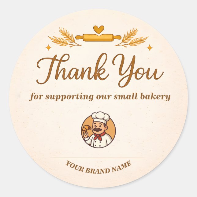 Rond Bakery Thank You Sticker - Custom Rustic Design (Devant)