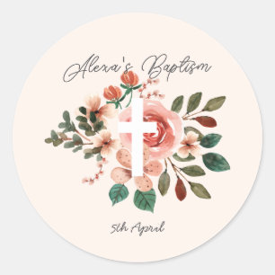 Rond Baptême floral avec Sticker croisé