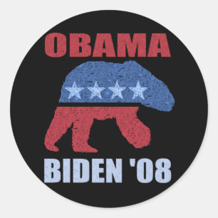 Rond Barack Obama Biden '08 Polar Bear Sticker Démocrat