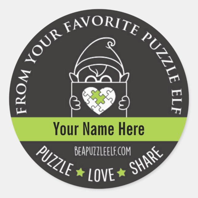 Rond Be A Puzzle Elf – Personalized Sticker (Devant)