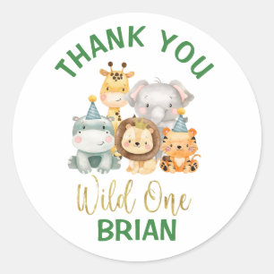 Rond Beau Safari Animaux Wild Un Sticker d'Anniversaire