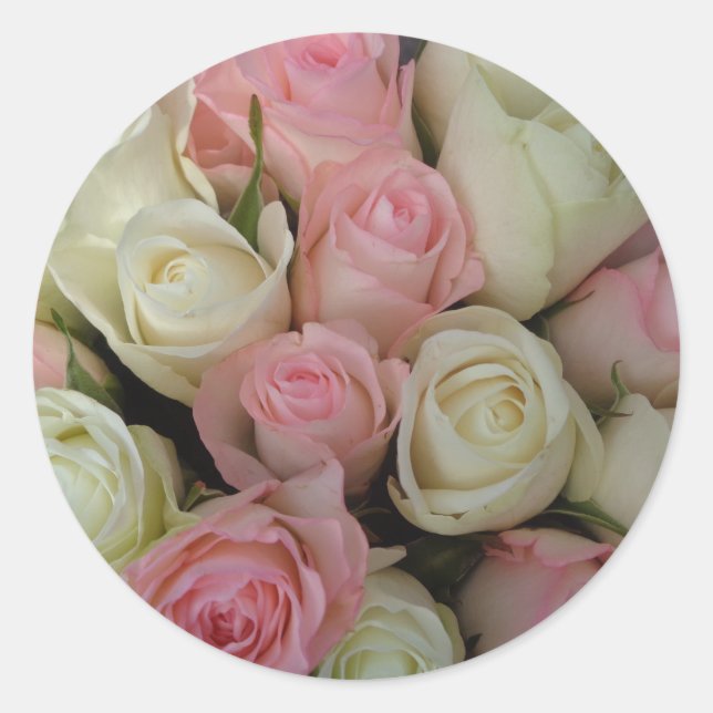 Rond Beau Sticker Bouquet Roses Blanches Rose (Devant)