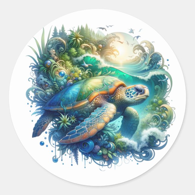 Rond Beau Sticker de tortue de mer (Devant)