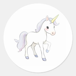 Rond Bébé adorable Unicorn Sticker Aquarelle