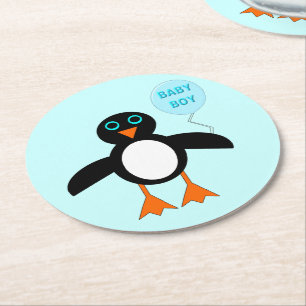 Rond Bébé bleu mou Dessous de verre en papier pingouin