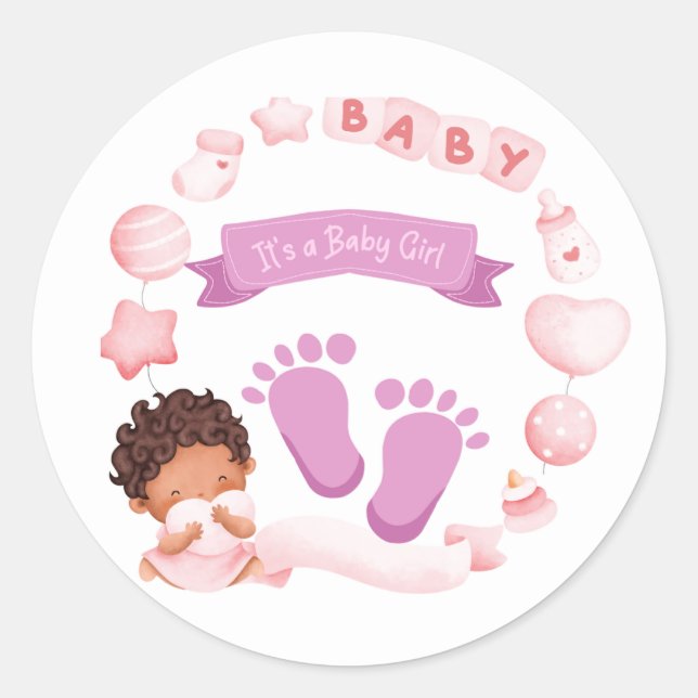 Rond Bébé fille Sticker Faire-part (Devant)
