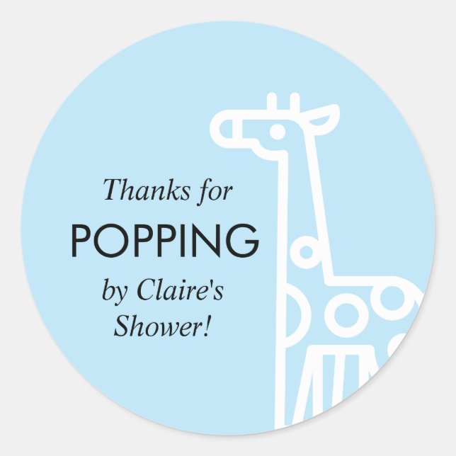 Rond Bébé garçon Douche Faveur Sticker - Giraffe Thème (Devant)