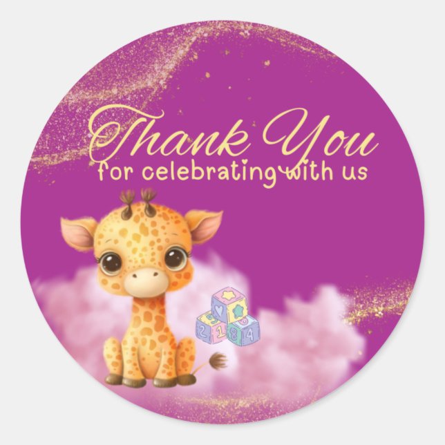 Rond Bébé Giraffe Sticker "Merci" (Devant)