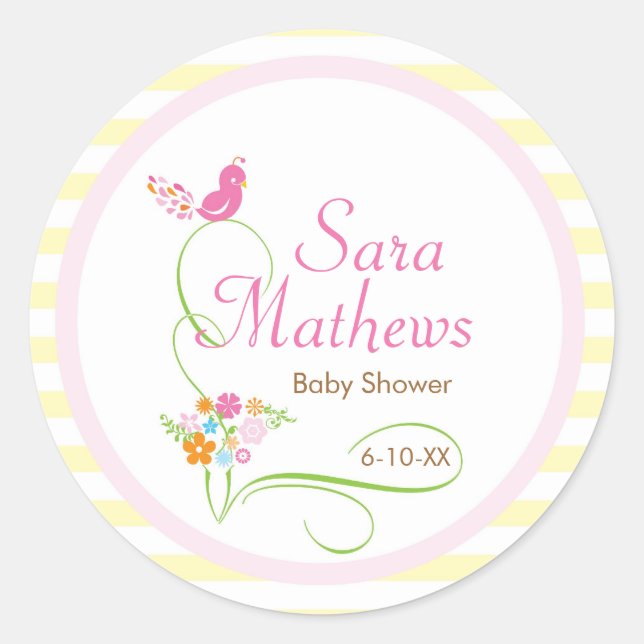 Rond Bébé Invitation ou Favoriser Sticker - Oiseau (Devant)