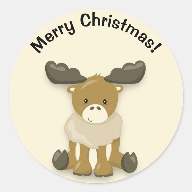 Rond Bébé mignon renne Joyeux Sticker de Noël (Devant)