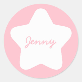 Rond Bébé mignon rose Star Nom personnalisé Sticker