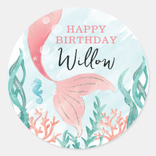 Rond Belle fille de sirène joyeux Sticker d'anniversair