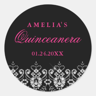 Rond Bijou étincelant Noir Rose Hot Quinceanera Sticker