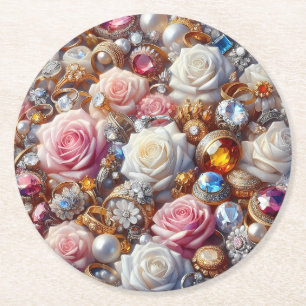 Rond Bijoux de Luxe & Dessous de Verre en Papier Rose –