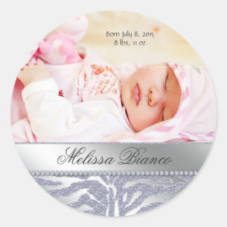 Rond Bijoux Zebra Baby Girl Sticker Argent