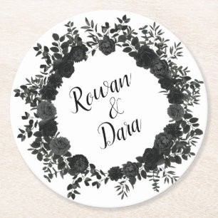 Rond Blanc noir élégant Rose Dessous de verre Mariages 
