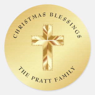 Rond Blessures de Noël Sticker en or avec croix