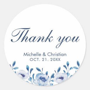 Rond Bleu Aquarelle Mariage Favoriser Merci Sticker