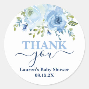 Rond Bleu Baby shower Floral Boy Classic Round Sticker