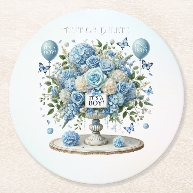 Rond Bleu blanc Vase papier Dessous de verre (Devant)