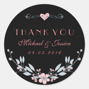 Rond Bleu rose doux Sticker floral avec amour