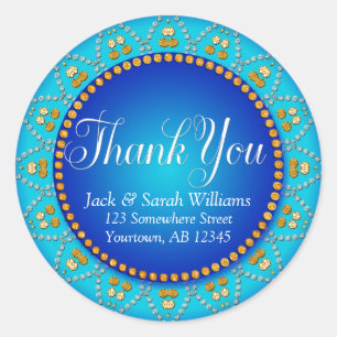 Rond Blue Aqua Sun Wedding Favor Sticker Merci