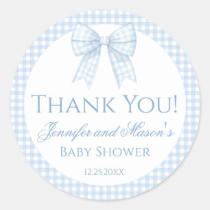 Rond Blue en vichy bow bébé garçon douche merci sticker