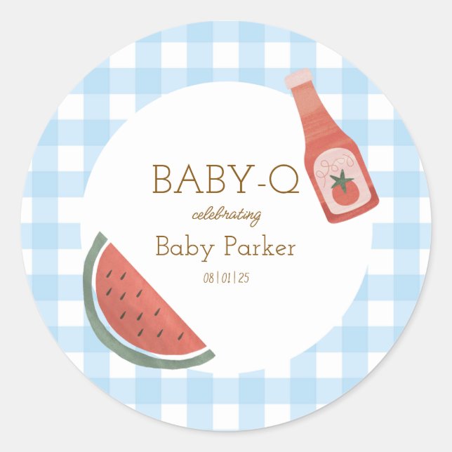 Rond Blue Gingham Baby-Q Sticker (Devant)