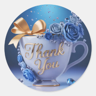 Rond Blue Rose Teacup, Thank You Sticker
