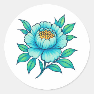 Rond Blue Teal Floral Sticker | Elegant Botanical
