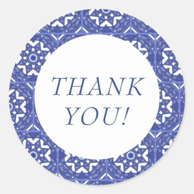 Rond Blue Tile Thank You Sticker (Devant)