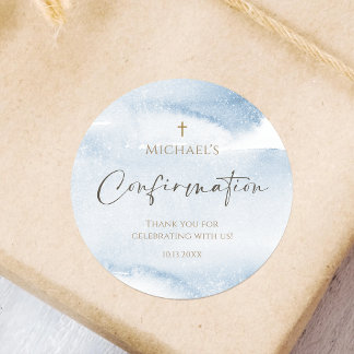 Rond Blue Watercolor Boy Confirmation Round Sticker
