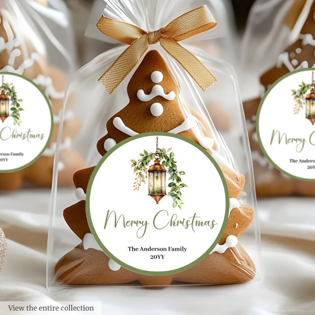 Rond Bohemian Rustic Christmas Lantern Holiday Sticker (Bohemian Rustic Christmas Lantern Holiday Sticker)