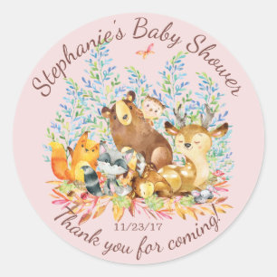 Rond Bois Animaux Filles Baby shower Favoriser Sticker