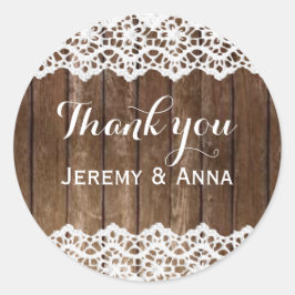 Rond Bois de dentelle rustique merci sticker mariage