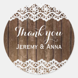 Rond Bois de dentelle rustique merci sticker mariage