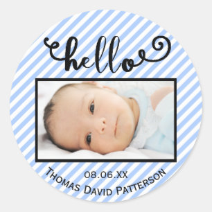 Rond Bonjour Bande bleue / photo - Sticker circulaire