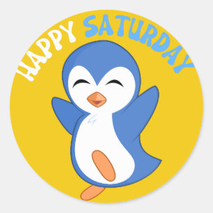 ROND BONJOUR SAMEDI PENGUIN CLASSIQUE ROUND STICKER