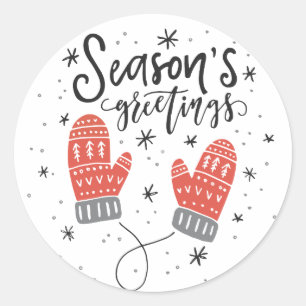 Rond Bonnes Fêtes Red Mittens Sticker de vacances I